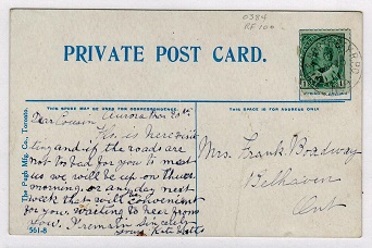 CANADA - 1911 use of picture postcard cancelled by TOR & NORTH BAY R.P.O./No.9 railway strike.