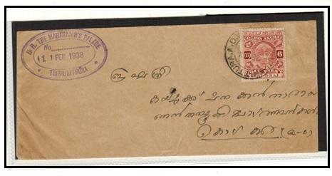 INDIA - 1938 6p rate cover used at TRIPPUNITHORA.