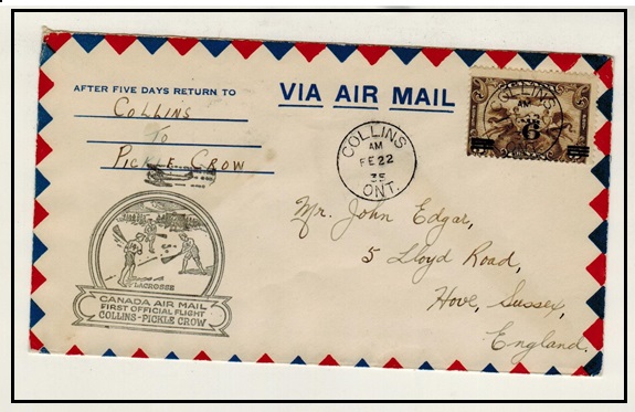 CANADA - 1935 first flight cover from COLLINS to PICKLE CROW.