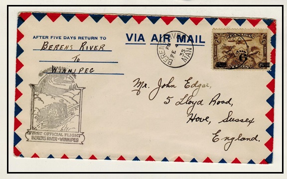 CANADA - 1935 first flight cover from BERENS RIVER to WINNIPEG.