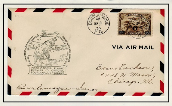 CANADA - 1935 first flight cover from BOURLAMAQUE to SISCOE.