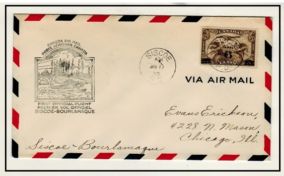 CANADA - 1935 first flight cover from SISCOE to BOURLAMAQUE.