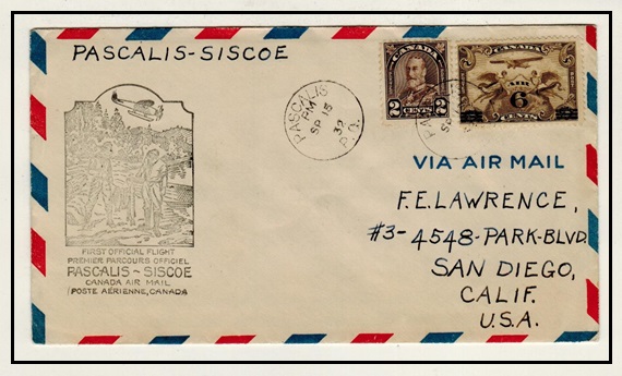CANADA - 1932 first flight cover from PASCALIS to SISCOE.