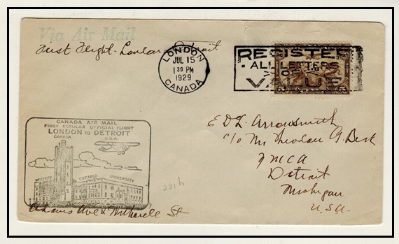 CANADA - 1929 first flight cover from LONDON to DETROIT.