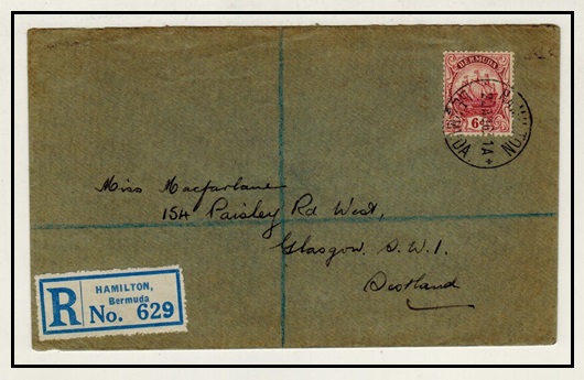 BERMUDA - 1931 6d rate registered cover to UK used at HAMILTON.