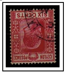 CEYLON - 1903 6c carmine fine used with INVERTED WATERMARK.  SG 269w.