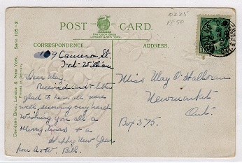 CANADA - 1908 use of picture postcard cancelled by TRAIN NO.OTT & FIW R.P.O. railway strike.