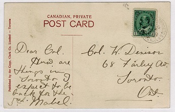 CANADA - 1907 use of picture postcard cancelled by TORONTO & NORTH BAY R.P.O. railway strike.