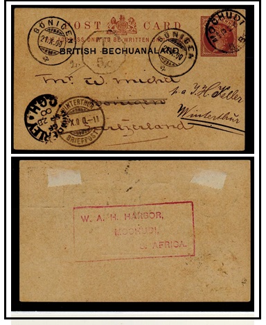 BECHUANALAND - 1888 1/2d brown underpaid PSC to Switzerland used at MOCHUDI.  H&G 3.