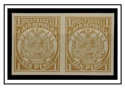TRANSVAAL - 1885 1d (SG type 18) IMPERFORATE PLATE PROOF pair printed in bistre.