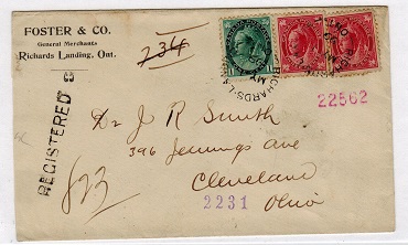CANADA - 1899 cover to UK cancelled by RICHARDS LANDING/ONT cds with railway transit b/s.