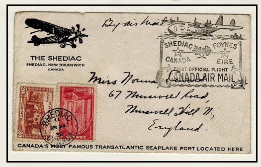 CANADA - 1939 SHEDIAC to FOYNES first flight cover.