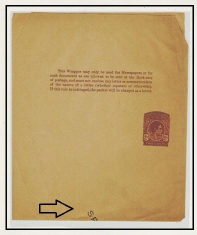 TRIONIDAD AND TOBAGO - 1937 2c brown postal stationery wrapper SPECIMEN.  H&G 5.