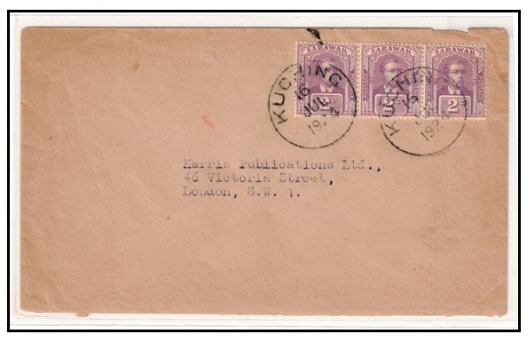 SARAWAK - 1924 6c rate cover to UK used at KUCHING.
