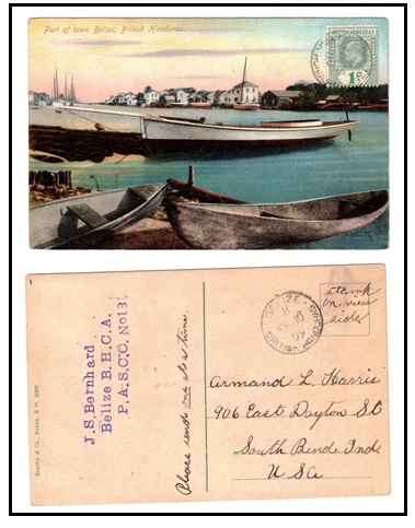 BRITISH HONDURAS - 1909 1c rate postcard use to USA used at BELIZE.