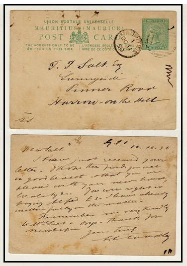 MAURITIUS - 1879 6c green PSC to UK struck 