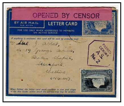SOUTHERN RHODESIA - 1942 3d blue censored 