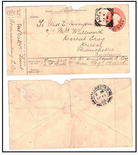 ADEN - 1895 1a on 9d red 
