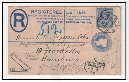 IRELAND - 1894 2d RPSE (size F) of GB uprated to Germany used at DUBLIN.