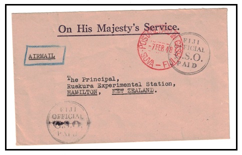 FIJI - 1949 OHMS cover to New Zealand struck 