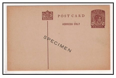 ADEN - 1939 3/4a brown PSC struck SPECIMEN diagonally.  H&G 2.