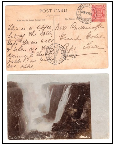 RHODESIA - 1909 1d rate postcard use to Cape Town used at BROKEN HILL/N.W.RHODESIA.