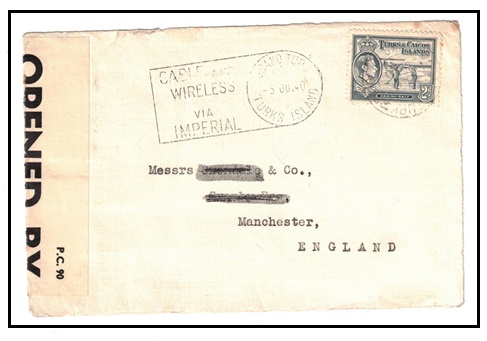 TURKS AND CAICOS IS - 1940 2d rate censored 