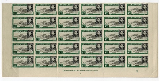 ASCENSION - 1949 1d (perf 13) in a mint sheet of 60 with MAJOR RE-ENTRY.  SG 39d.