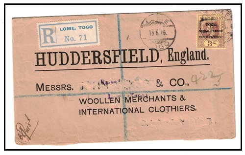 TOGO - 1916 3d rate registered commercial cover to UK used at LOME.