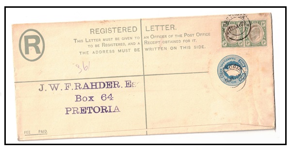 TRANSVAAL - 1902 4d blue RPSE (size H2) uprated at PRETORIA.  H&G 4c.