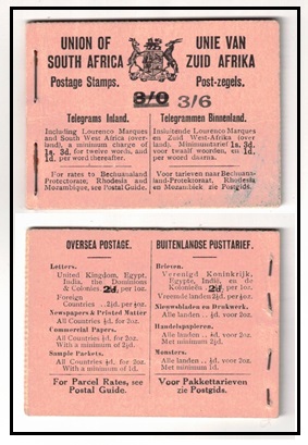 SOUTH AFRICA - 1922 3/6d surcharge on 3/- black on salmon pink part BOOKLET (SG SB4). 