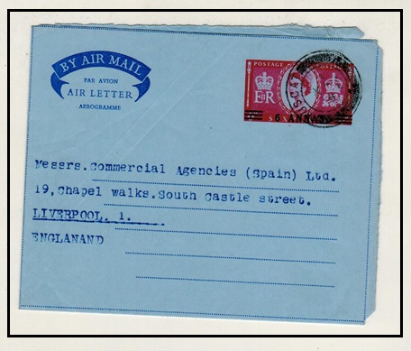 BR.P.O. IN E.A. - 1954 6a on 6d air latter to UK used at MUSCAT.  H&G 5.