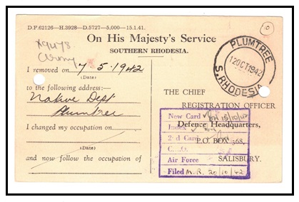 SOUTHERN RHODESIA - 1942 OHMS 