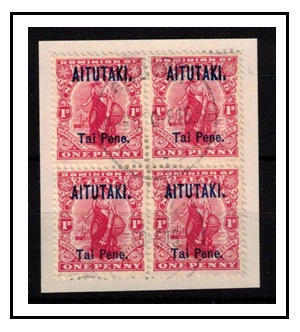 AITUTAKI - 1911-16 1d carmine in a fine used block of four.  SG 10.

