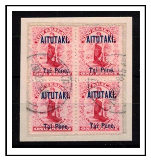 AITUTAKI - 1903 1d carmine in a fine used block of four.  SG 2.
