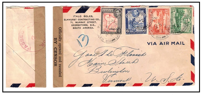 BRITISH GUIANA - 1942 46c rate OFFICIALLY OPENED AND RESEALED censor