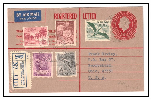 CHRISTMAS ISLAND - 1959 30c red RPSE uprated to USA. H&G 1.