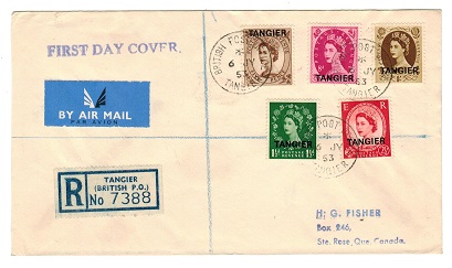 MOROCCO AGENCIES - 1953 registered first day cover from TANGIER with values to 1/-.