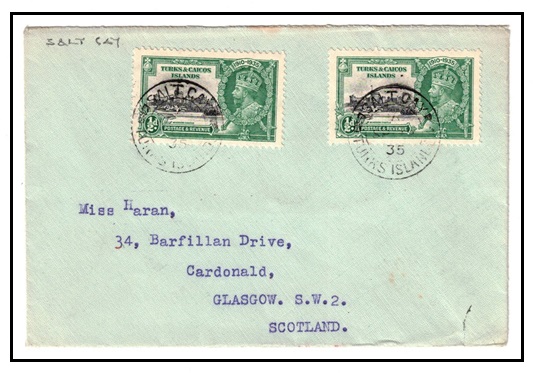 TURKS AND CAICOS IS - 1935 1/2d (x2) 