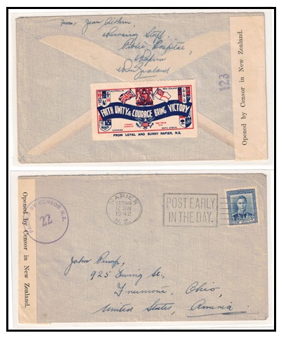NEW ZEALAND - 1942 3d rate censored cover to USA with 