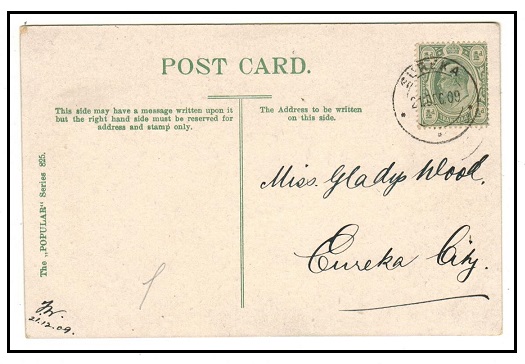 TRANSVAAL - 1909 1/2d rate local postcard use used at EUREKA.