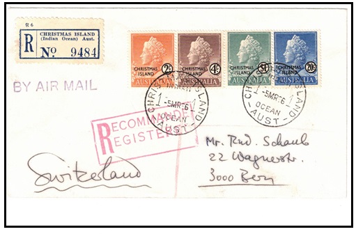 CHRISTMAS ISLAND - 1966 $1.26 rate registered cover to Switzerland.