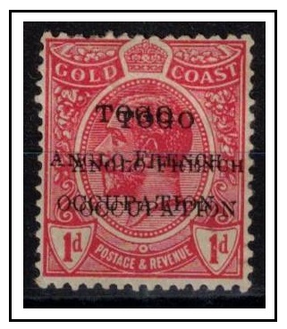 TOGO - 1915 1d red mint (gum thin) showing OVERPRINT DOUBLE.  SG H35g.