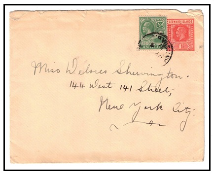 ANTIGUA - 1931 use of 1d brick red PSE of Leeward Islands uprated to USA.  H&G 9.
