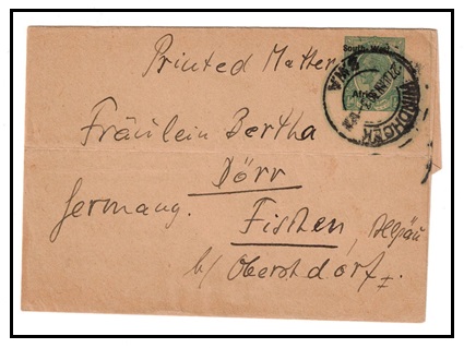 SOUTH WEST AFRICA - 1923 1/2d green postal stationery wrapper used at WINDHOEK.  H&G 5.