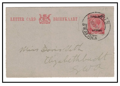 SOUTH WEST AFRICA - 1923 1d red postal stationery letter card used at AUS.  H&G 2.