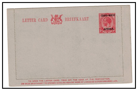 SOUTH WEST AFRICA - 1923 1d red postal stationery letter card unused.  H&G 2.