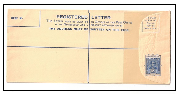 SARAWAK - 1921 12c blue RPSE (size H2) unused. H&G 3b.