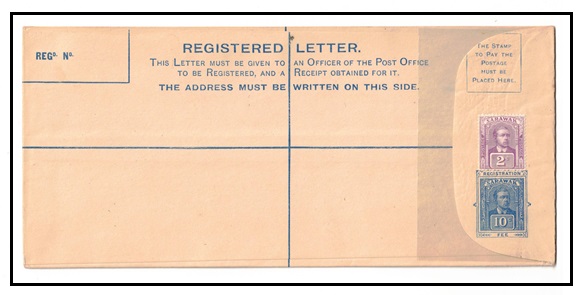 SARAWAK - 1918 10c blue RPSE (size H2) unused uprated officially with 2c adhesive.  H&G 2.