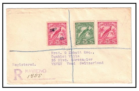 NEW GUINEA - 1938 registered cover to Switzerland used at KAVIENG.